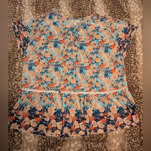 Style & Co. Floral Ruffle Hem Crochet Detail Floral Blouse 1X XL